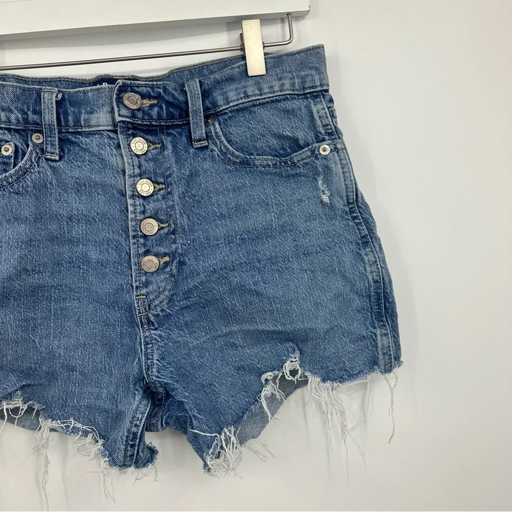 Gap High Rise Cheeky Shorts Size 6 Boho Distressed Raw Hem Button Fly - Picture 3 of 7